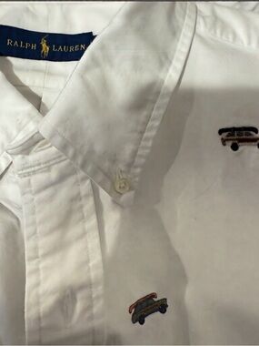 Ralph Lauren Polo Shirt Men’s 2XB Big & Tall White Woody Car Canoe Embroidered